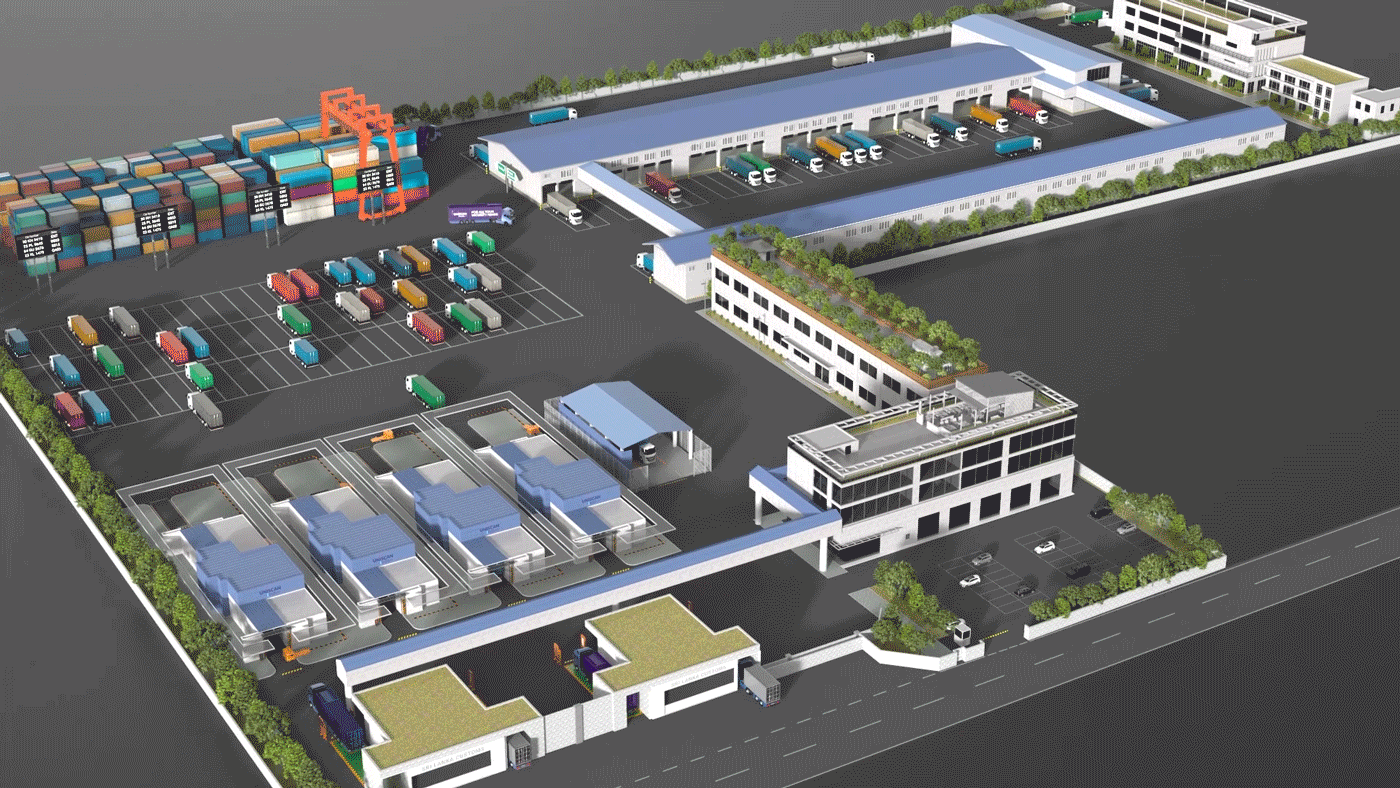UNISCAN Smart Gate 3D simulation, automatic recognition of container number and vehicle license number